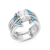 Montana Silversmiths Skyline Turquoise Stack Ring Set with layered silver‑tone bands and vibrant turquoise stones displayed on a white background.