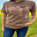 Rhinestone Cowhorse Brown Shirt Close Up View