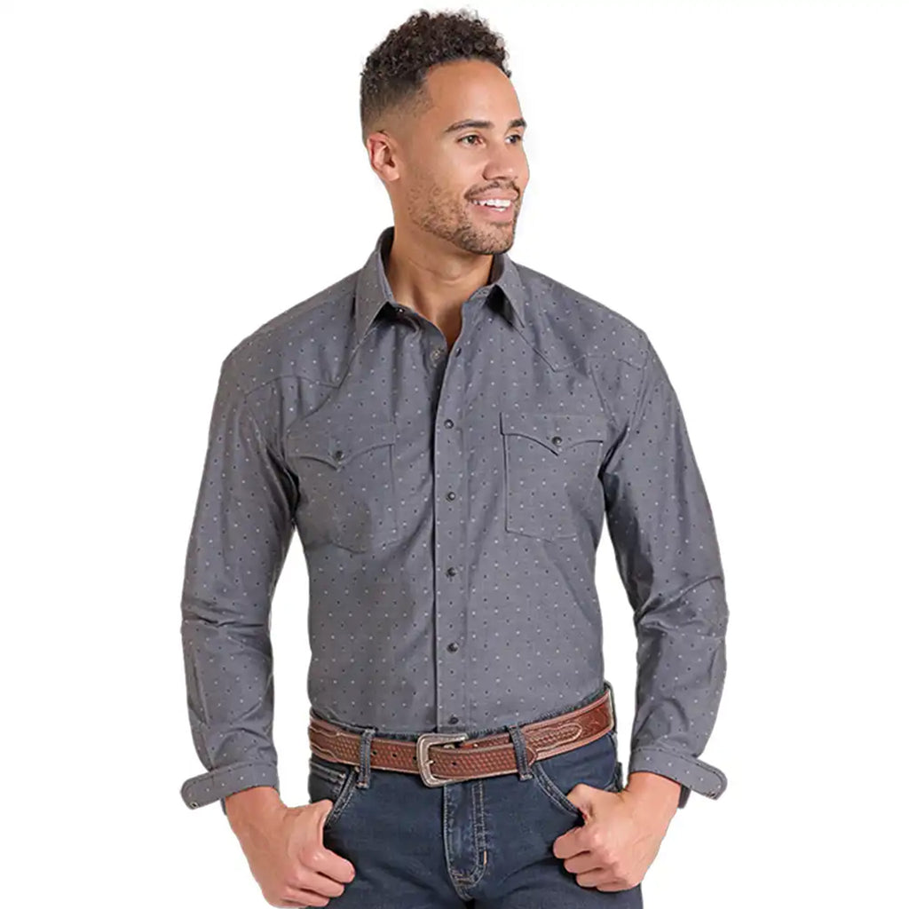 Rock & Roll Men's Black Tonal Dobby Snap Front Shirt 