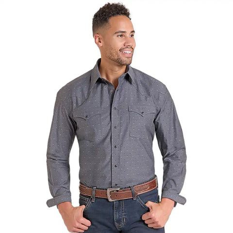 Rock & Roll Men's Black Tonal Dobby Snap Front Shirt 
