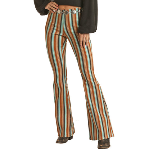 Rock & Roll Cowgirl Brown Stripe Flare Jeans