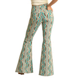 Rock & Roll Cowgirl Turquoise Aztec Stripe Bell Bottoms