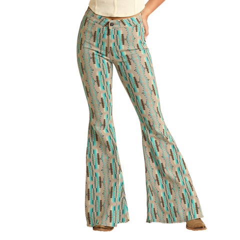 Rock & Roll Cowgirl Turquoise Aztec Stripe Bell Bottoms