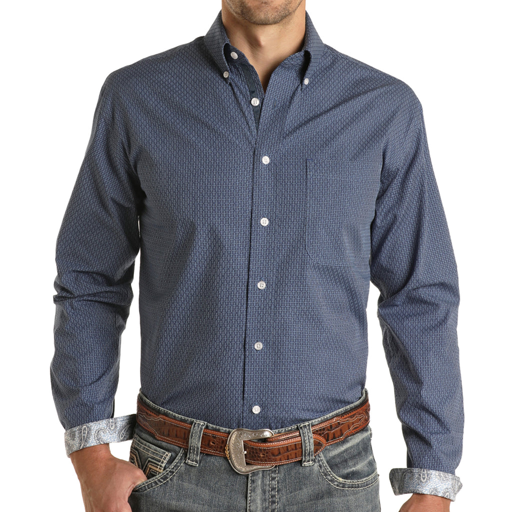 Panhandle Slim Men's Blue Geo Print Long Sleeve