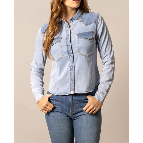 Women's Rayna Two-Toned Long Sleeve Cropped Snap Denim Snap Western Shirt