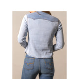 Women's Rayna Two-Toned Long Sleeve Cropped Snap Denim Snap Western Shirt back view