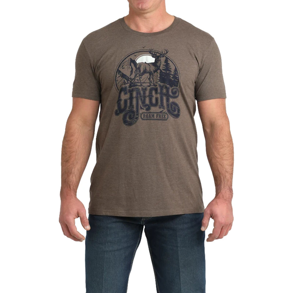 Cinch Men's Brown Roam Free Buck Graphic Tee