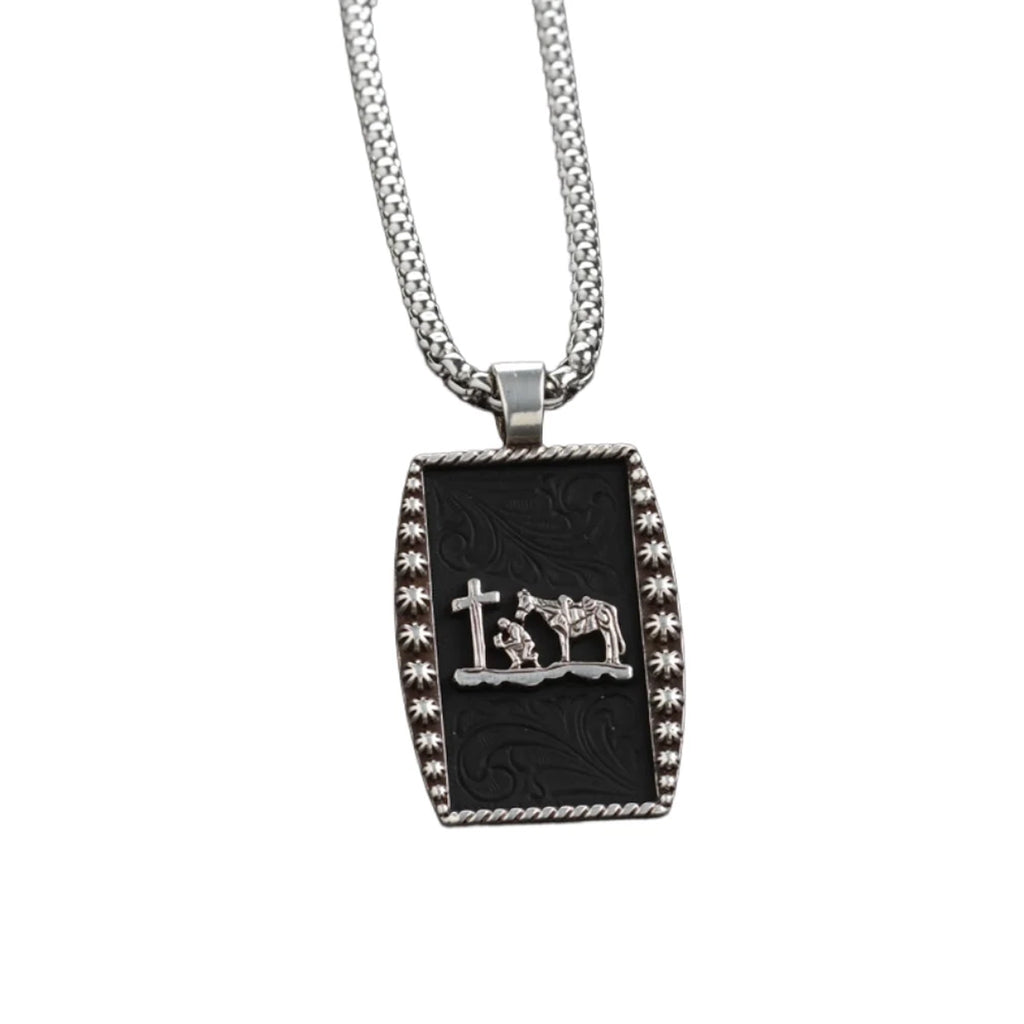 Close up view of Praying Cowboy 24" Chain necklace 