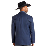 Navy Plaid Sports Coat. Back View.