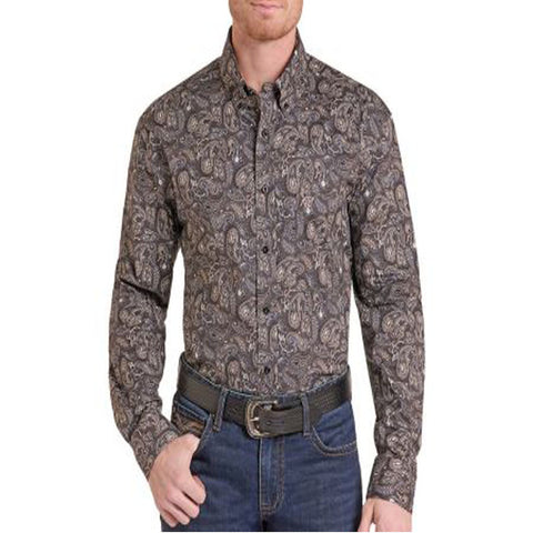 Rock & Roll Paisley Print Button-Down Long Sleeve- Front