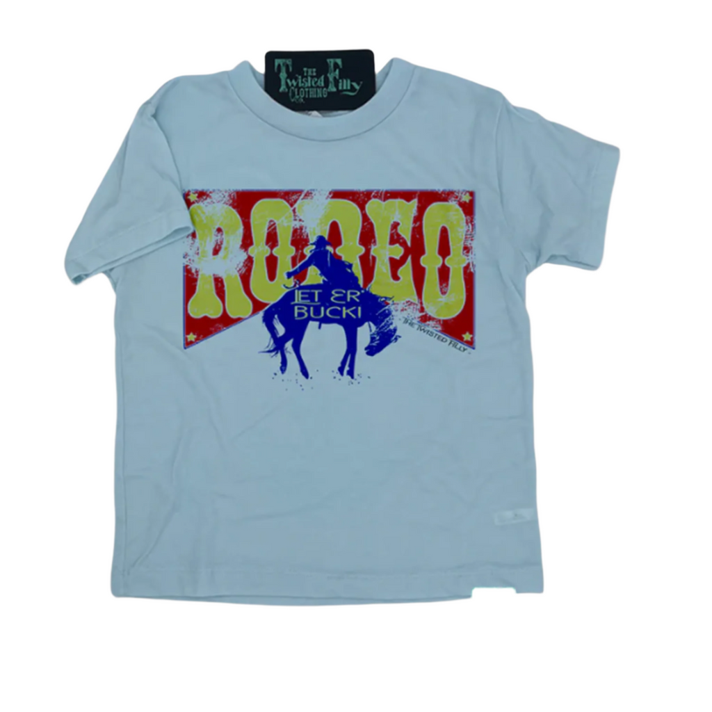 Ice blue toddler/youth tee with Rodeo design with a bronc