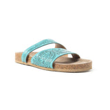 Myra Turquoise Tooled Double Strap Sandals