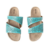 Myra Turquoise Tooled Double Strap Sandals