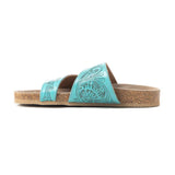Myra Turquoise Tooled Double Strap Sandals