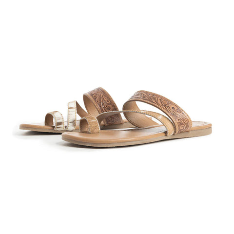 Side view of strappy sandals. 