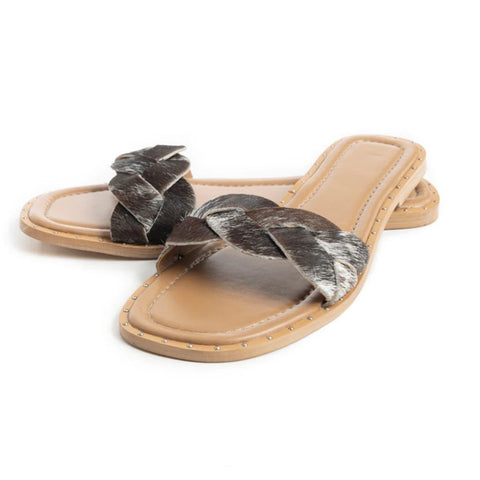 Black & White Cowhide Slip-on Sandals