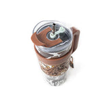 Brown Cowprint with Leather Holder Tumbler Top View