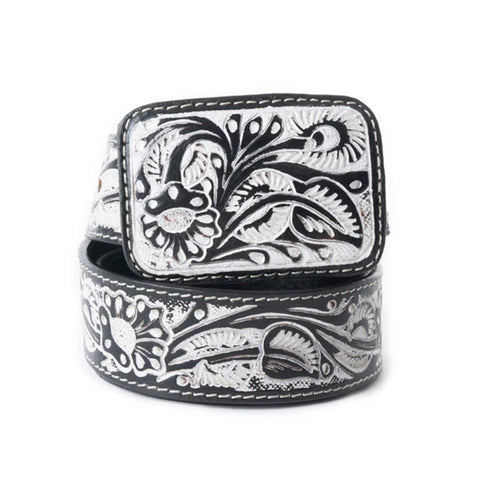 men's antiqued silver buckle and matching leather belt