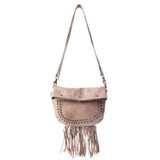 Fringe Sand Colored Purse- Front View with Strap