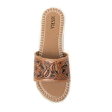 leather sandals with hand tooled flowers & leaves