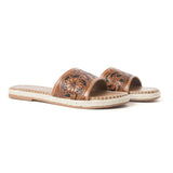 Pair of leather sandals with hand tooled flowers & leaves