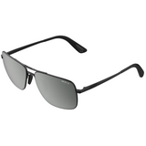 Bex porter Sunglasses. They have a matte black frame and gray tinted lenses with a silver flash.