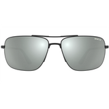 Bex Porter Sunglasses. They have a matte black frame with gray tinted lenses with a silver flash.