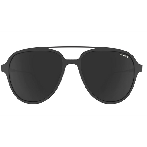 Bex Kabb Sunglasses. They have black frames with gray tinted lenses.