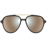 Bex Kabb Sunglasses. They have a tortoise brown frame and brown tinted lenses with a silver flash.