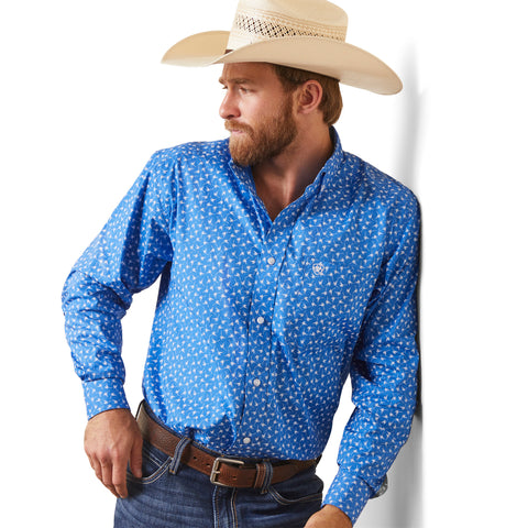 Blue and White Button-up Long Sleeve Shirt