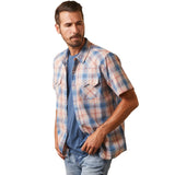 Blue Plaid Retro Fit Western Short Sleeve Shirt with Snaps