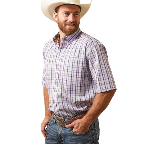 Lavender Grey Plaid Short Sleeve with Single Open Pocket