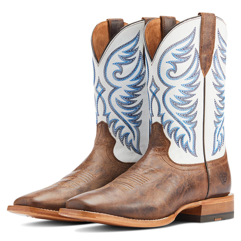 Pecan Brown/Cream Shaft with Blue Stitching Square Toe Boot 