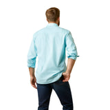 Rear view of Ariat aquatic shirt with reinforced yoke and wrinkle-resistant fabric