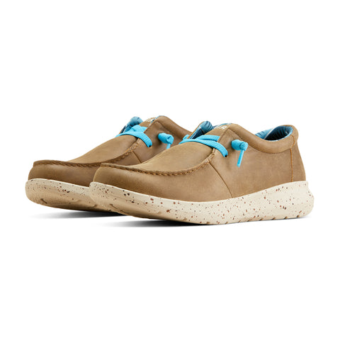 Brown Bomber Slip-on with Baby Blue Laces