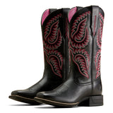 Black Deer Tan Square Toe Boot with Pink and White Stitching