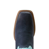 Dark Blue Roughout Square Toe with Light Blue Shaft Toe View
