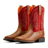 Ariat Red Youth Square Toe Boot front view showing bold red shaft and classic square toe