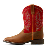 Ariat Red Youth Square Toe Boot front view showing bold red shaft and classic square toe Side View