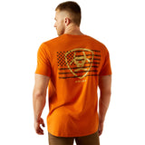 Rust Orange T-shirt with a Barbwire Flag and Ariat Logo on the Back and Ariat Logo on the Chest