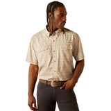 Taupe Aztec Print Button-up Short Sleeve Shirt with Two Chest Pockets