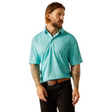 Aruba Blue Print Polo with Collar and Three Buttons