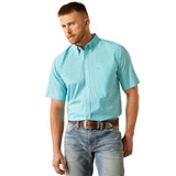 Light Blue Diamond Print Short Sleeve Button-up Shirt