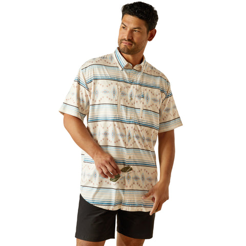 Cream and Blue Hues Aztec Print Button-up Short Sleeve Shirt