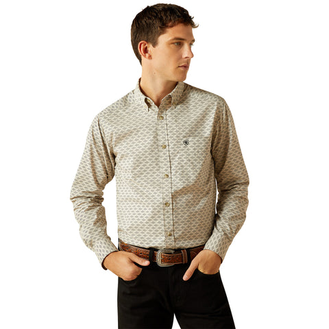 Khaki Geo Print Button-up Long Sleeve Shirt 