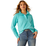 Turquoise sweatshirt with 1/2 zip front and long sleeves