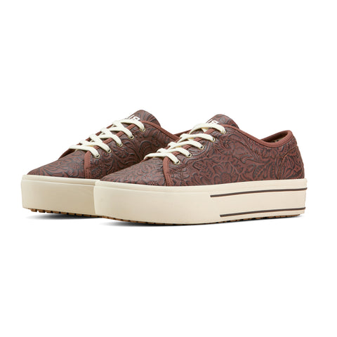 Brown Floral Embossed Lace-Up Shoe