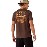 ARIAT STRIPE PATRIOTIC BADGE BROWN - MENS TEE BACK VIEW
