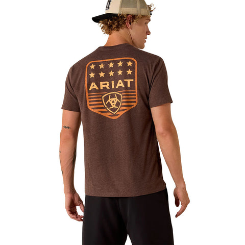 ARIAT STRIPE PATRIOTIC BADGE BROWN - MENS TEE BACK VIEW