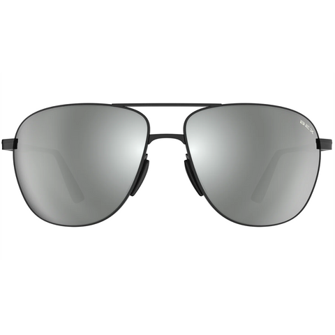 Bex Nova Sunglasses. They have a matte black frame and gray tinted lenses with a silver flash.